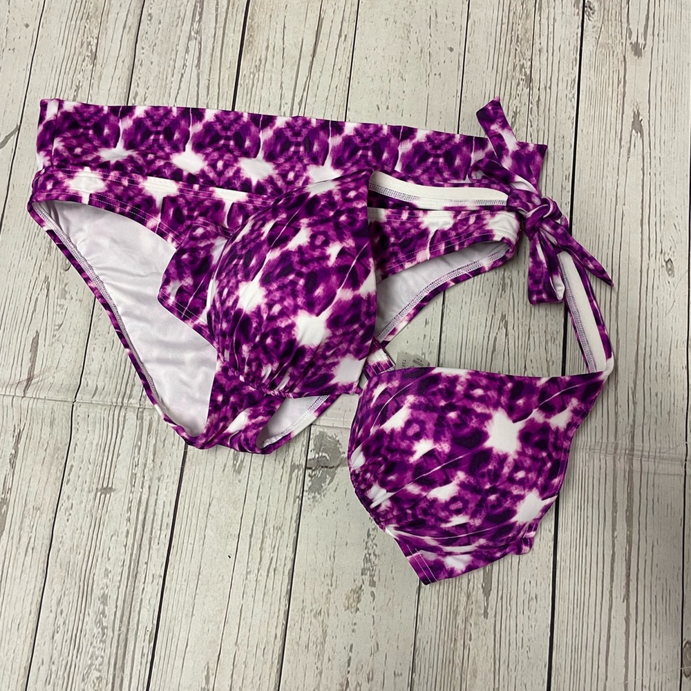 Victoria’s Secret two-piece, bikini swimwear, purple white swim suit, size small